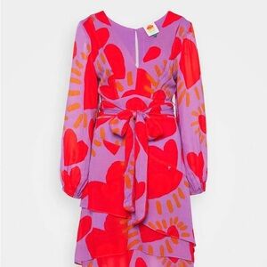 FARM Rio Red and Purple Midi Dress